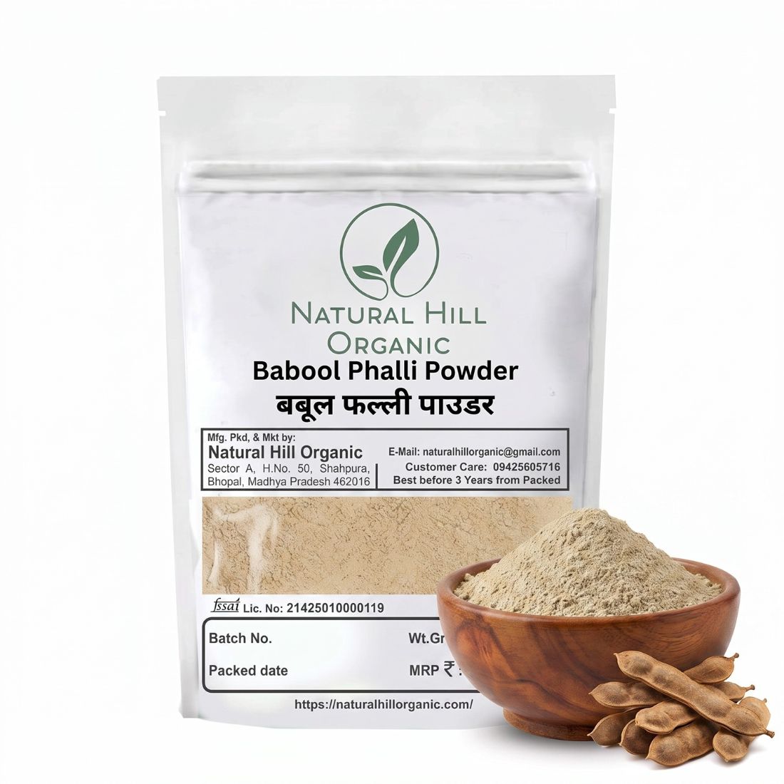 Natural Hill Organic Babool Phalli Powder - Herbal Ingredient