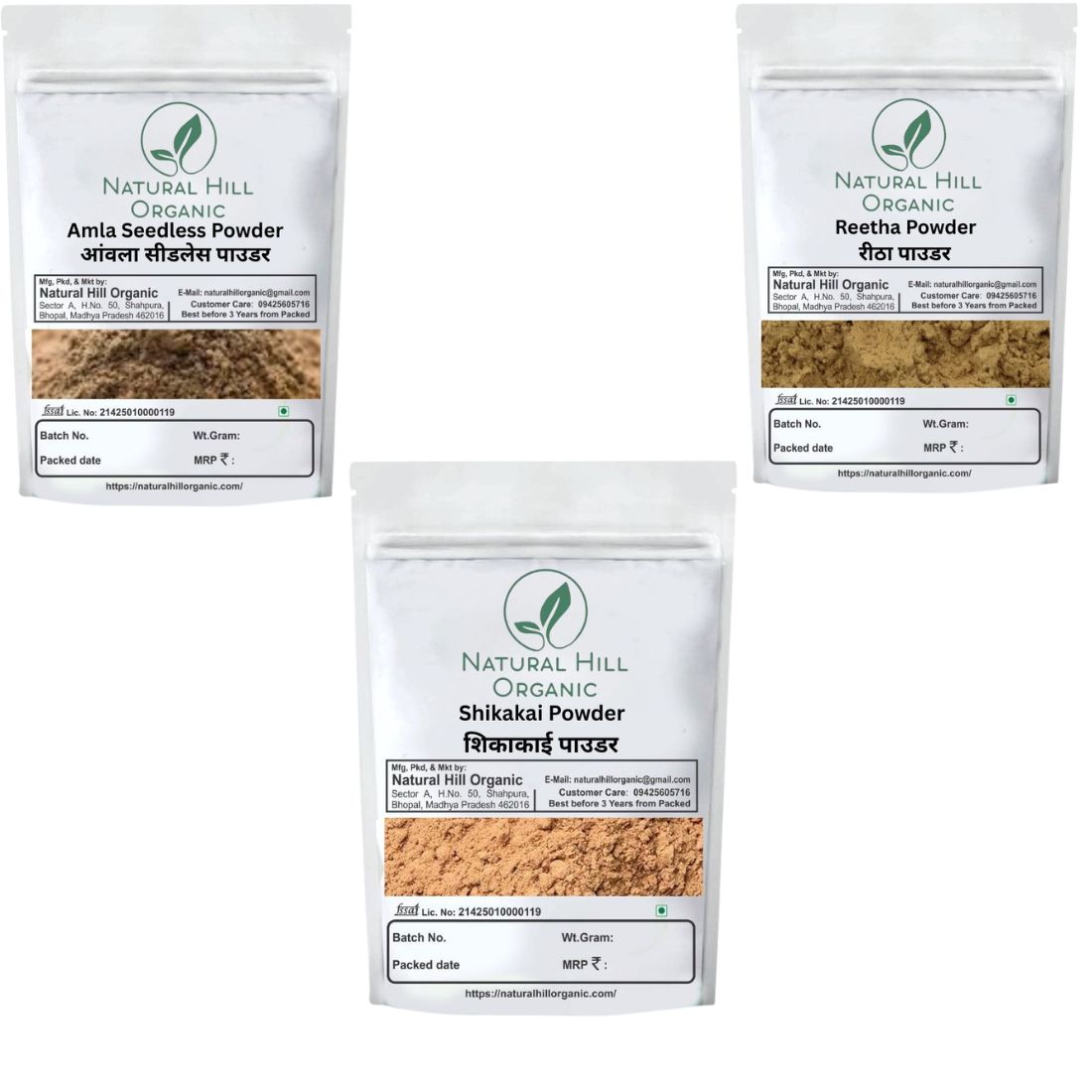Herbal Hair Care Combo Powder Amla Reetha Shikakai Powder - Natural Hill Organic | 450g (150x3)