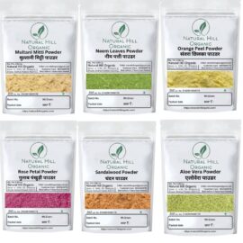 Herbal Skin Care Combo Powder Multani Mitti Neem Leaves Orange Peel Rose Petal Sandalwood Aloevera Powder - Natural Hill Organic | 300g (50x6)