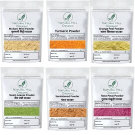 Natural Hill Organic Multani Mitti, Turmeric, Orange, Neem, Sandalwood, Rose Petal Skin Care Combo Powder Pack Of 6 (150x6) 900g