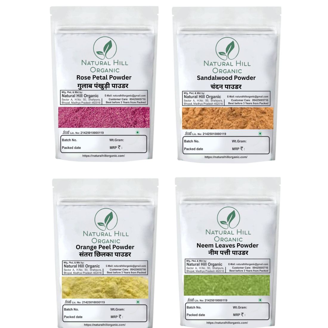 Herbal Skin Care Combo Powder Rose Petal Sandalwood Orange Peel Neem Leaves Powder - Natural Hill Organic | 200g (50x4)