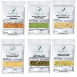 Herbal Skin Care Combo Powder Sandalwood Neem Leaves Multani Mitti Lemon Peel Tulsi Leaves Orange Peel Powder - Natural Hill Organic | 300g (50x6)
