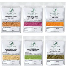 Herbal Skin Care Combo Powder Sandalwood Rose Petal Turmeric Multani Mitti Neem Leaves Tulsi Leaves Powder - Natural Hill Organic | 300g (50x6)