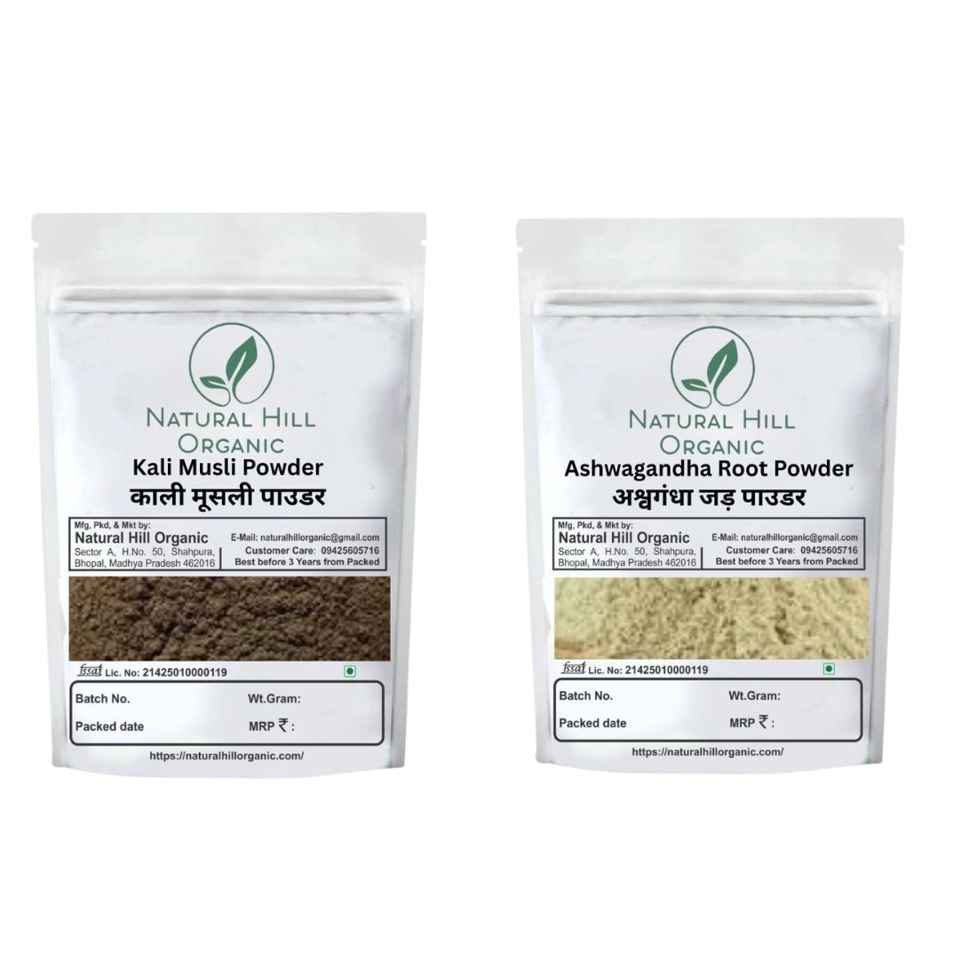 Herbal Health Care Combo Powder Kali Musli & Ashwagandha Powder - Natural Hill Organic | 300g (150x2)